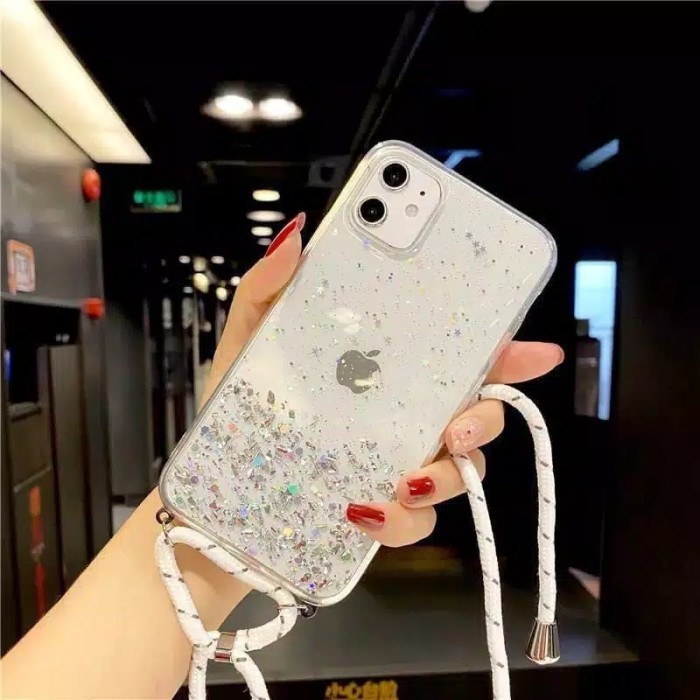 [New]Promo 0443 VVVshop Case Oppo A1K soft case Lanyard sling case tali glitter - Putih, OPPO A1K