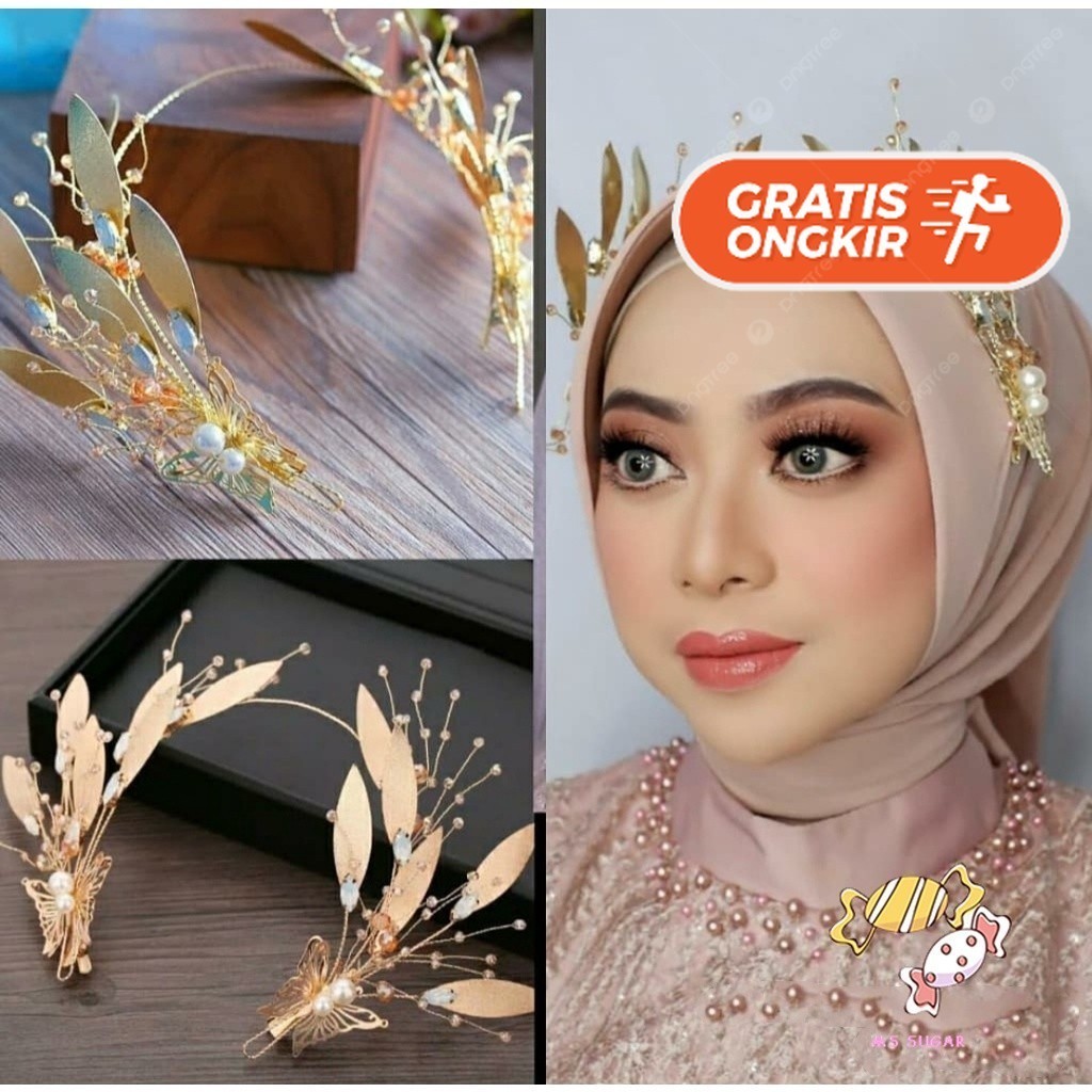 Terlaris ~YADORNOS Dahlia Headpiece - Hiasan Hijab / Kepala Elegan Mahkota Pengantin Bridesmaid Bros