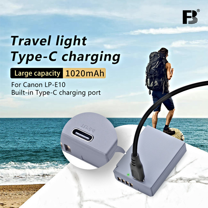 FB LP E10 Battery for Canon with Built-in Type C Charging Port