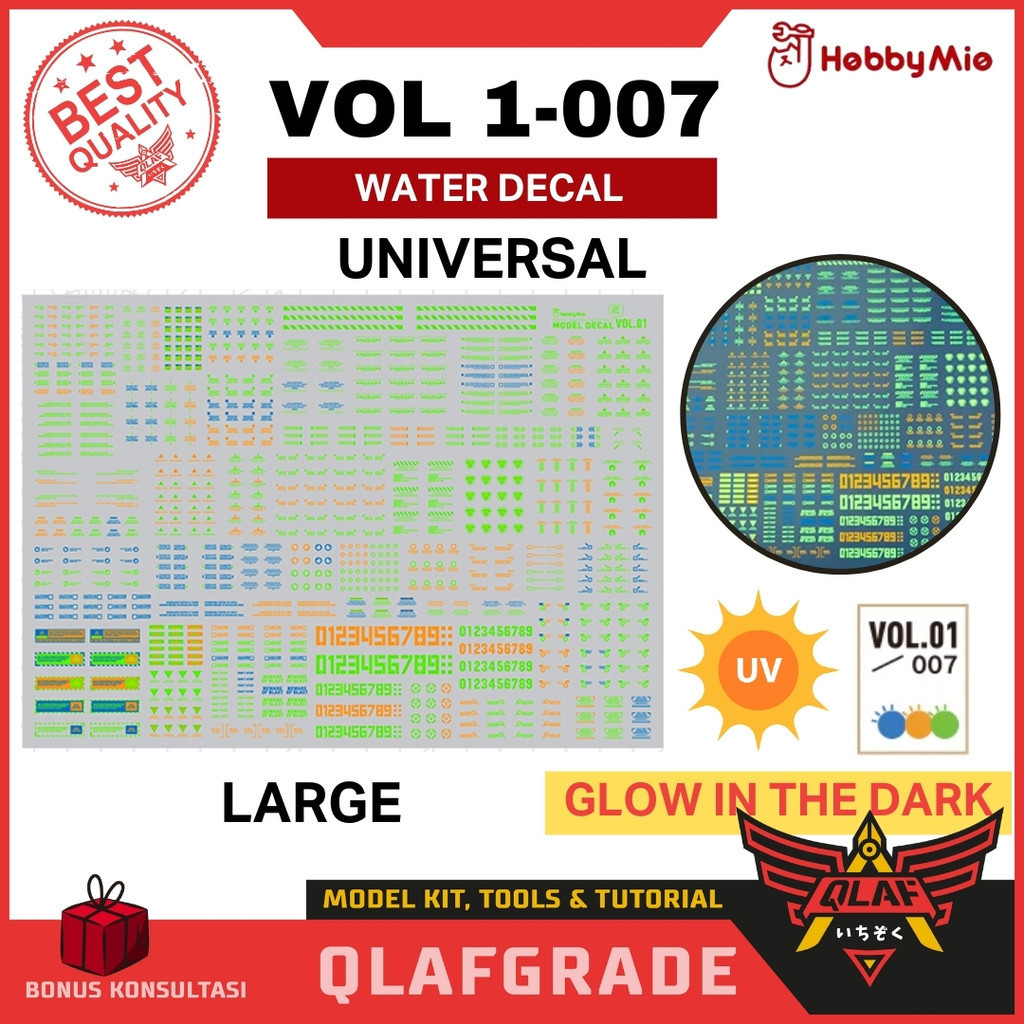 Water Decal Large VOL 1- 007 GLOW IN THE DARK UV MG HG RG PG - High Res. Water Slide DecalHobby mio