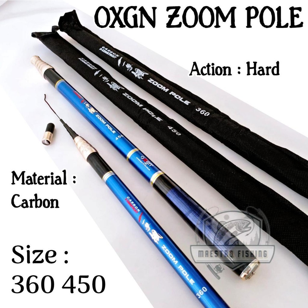 Oxgn Zoom Pole 360 450 Joran Tegek Zom Kunci Ruas Pendek Bahan Carbon Action Hard Tangkai Pancing Ri