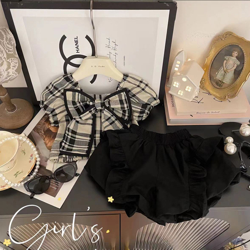 Setelan Anak Perempuan 2024 Musim Panas Baru Simpul Pita Versi Korea Bayi Perempuan Gaya Anak Peremp