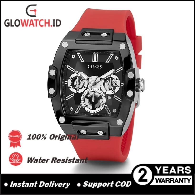 [Promo] Jam Tangan Unisex Guess GW0203G4 Phoenix Black Case Red Silicone Skeleton Original (Garansi 