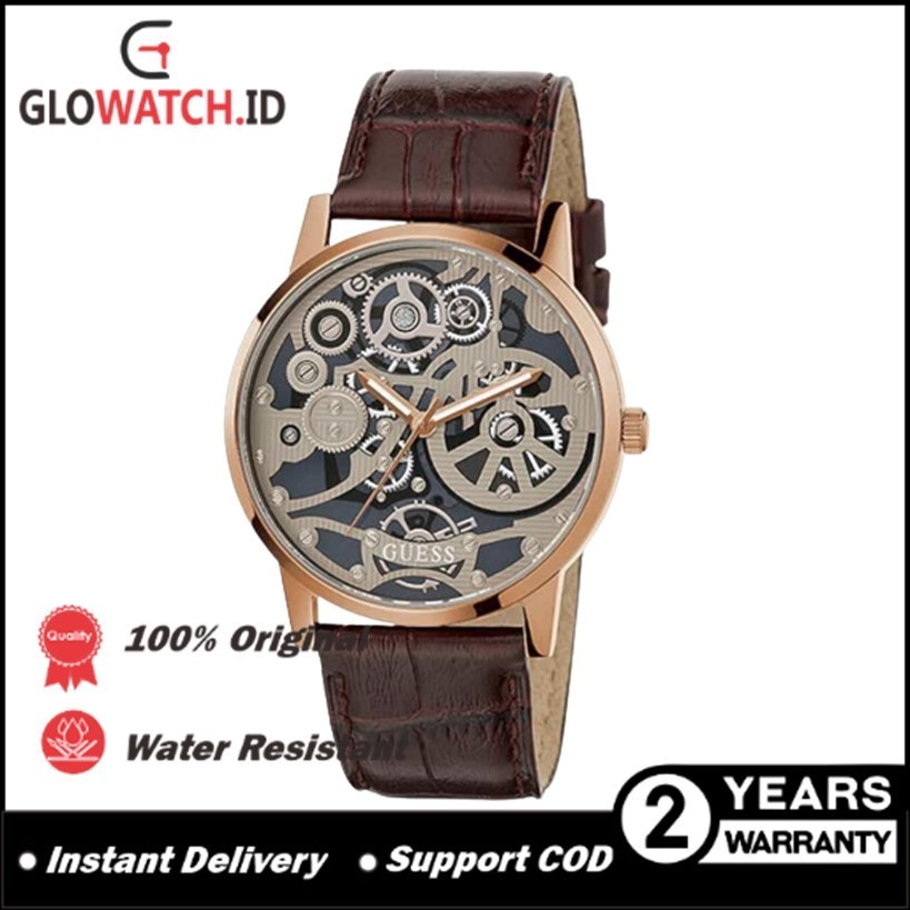 [Promo] Jam Tangan Pria Guess GW0570G2 Skeleton Coffee Case Brown Leather Original (Garansi 2 tahun)