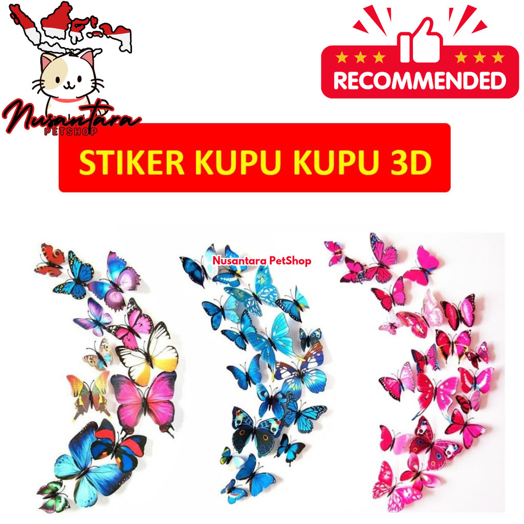 Nusantara PetShop Stiker Dinding Kupu-kupu Isi 12 Pcs / Wall Sticker Butterfly / Hiasan Dinding 3D K