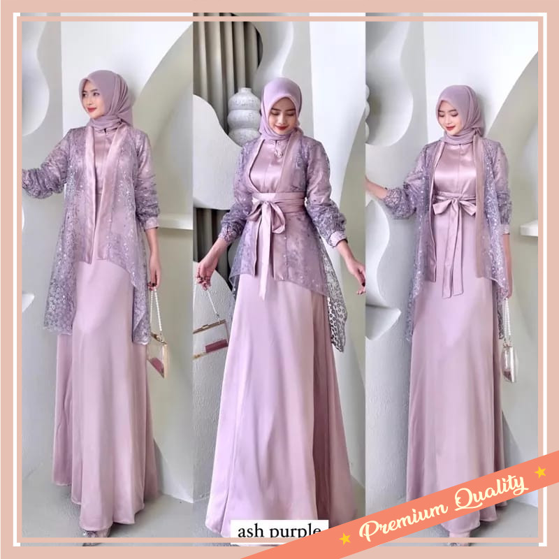 Baju Lebaran Wanita Kekinian Modern Keren Bahan Premium / Fuji Dress satu Set Inner Outer Kimono Que