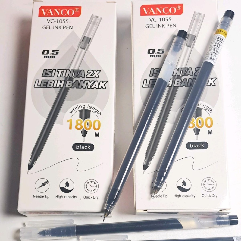 

(12 pcs) Pulpen Bolpen Gel Vanco Mata Pena 0.5 mm Warna Tinta Hitam