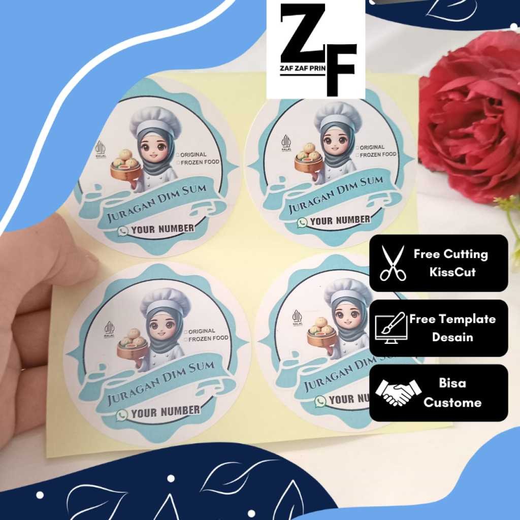 

ZAF 5-8 Stiker Label Dimsum Bentuk Bulat Sticker Chromo Dim Sum Free Desain Custom Uk.Sedang