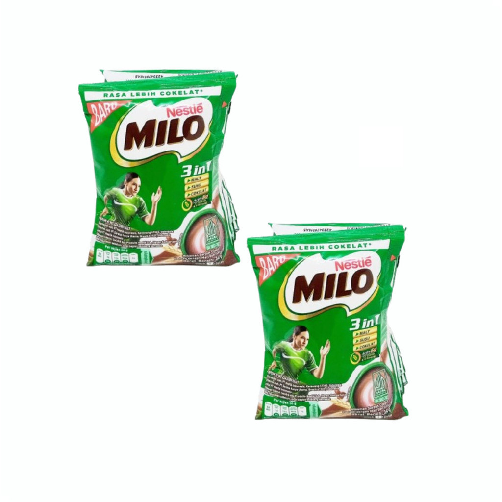 

SACHET 3IN1 Susu Coklat Milo 3in1 Saset 34gr Renteng 1 Renceng 10 Sachet