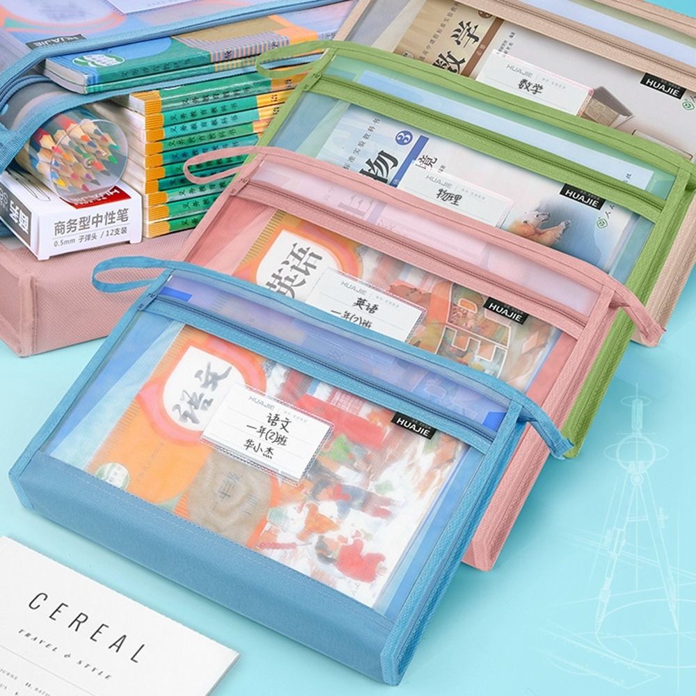 

A4 File Holder Double-layer Mesh Zipper Pouch Folder Easy to Carry Document Storage Bag for School Office Travel