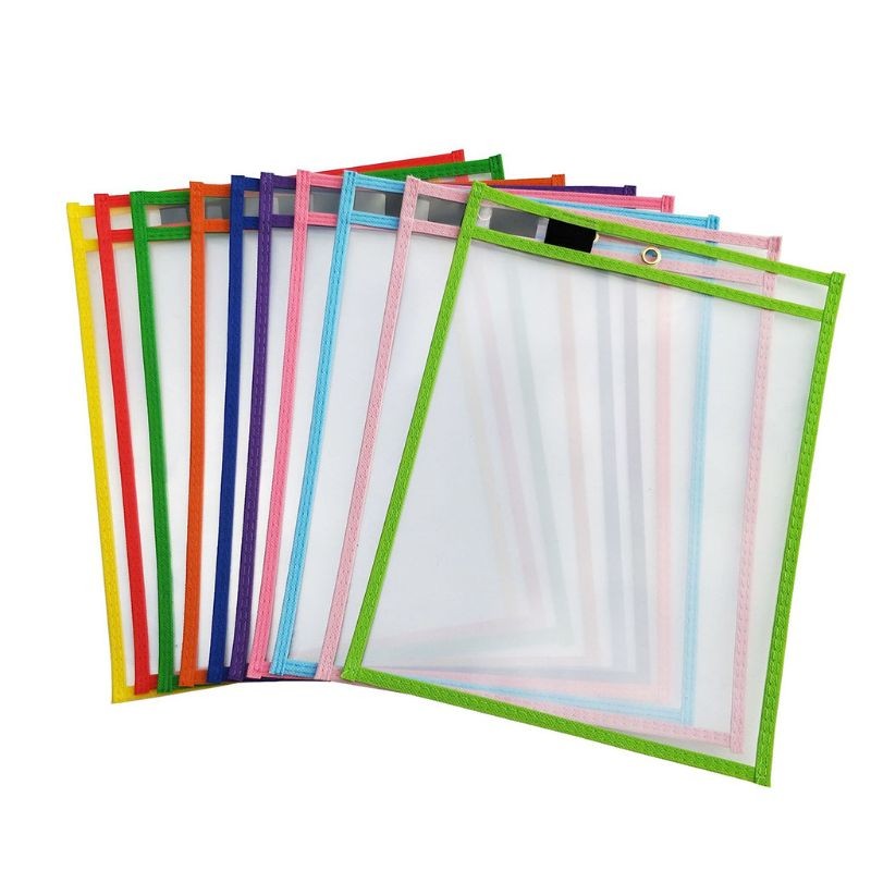 

10pcs 25.5cmx35cm Practical Dry Erase Pockets Reusable Transparent Document Bag Write And Wipe Pockets For Home Office School