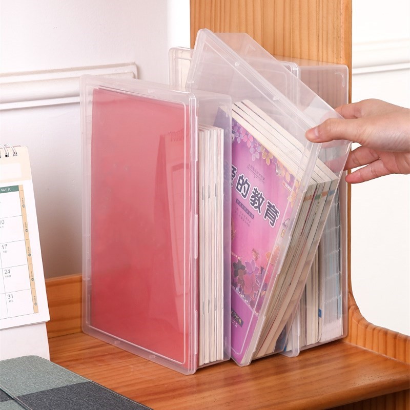

A4 File Storage Box Transparent Portable Document Organizer Dust-proof Plastic Stationery Storage Case Office Desktop Supplies