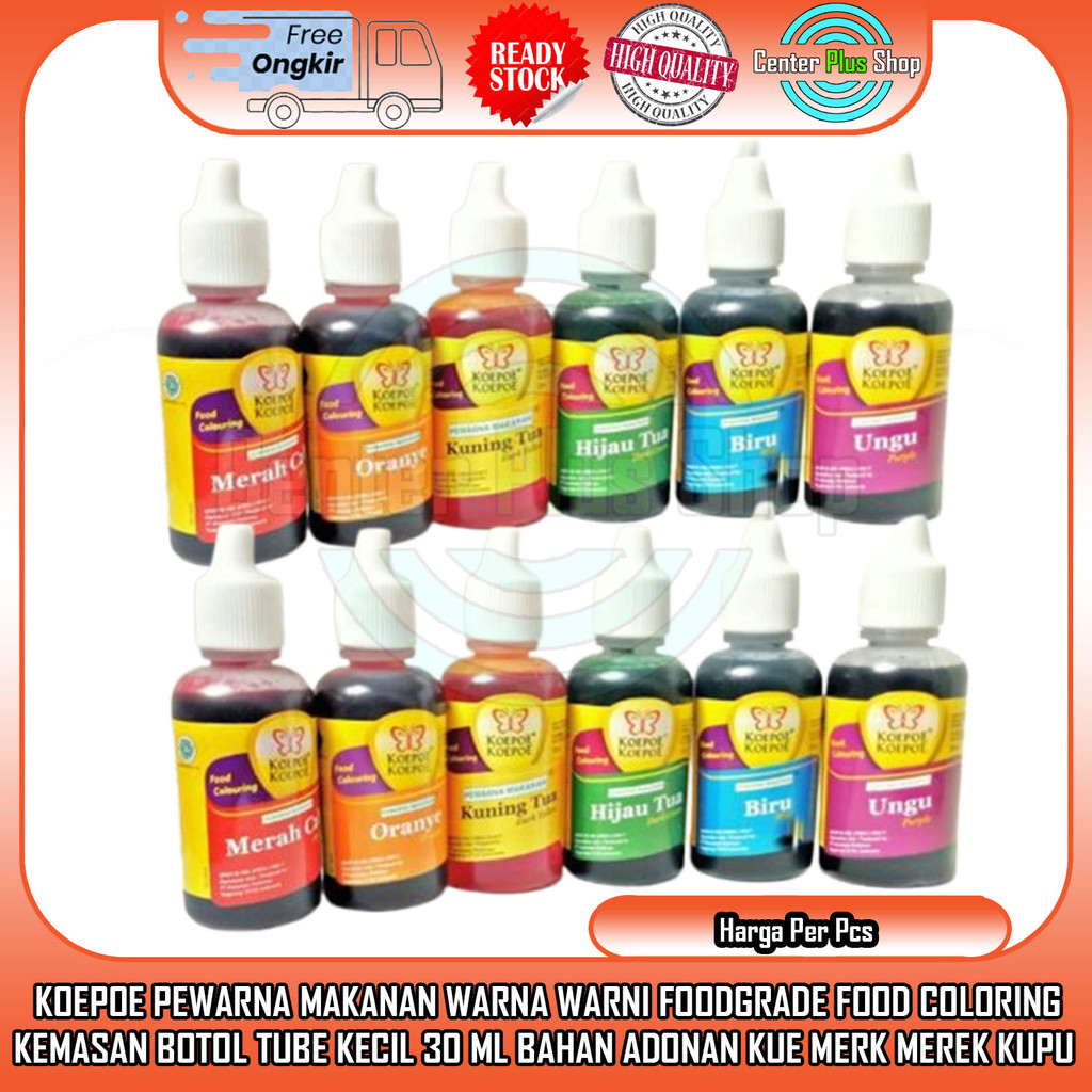 

Koepoe 30 ML Pewarna Makanan Kemasan Botol Tube Kecil Food Coloring Baking Ukuran Uk. 30ml Kupu Foodgrade Food Makan Grade Warna Warni Campur Koe Poe Hijau Biru Merah Kuning Hitam Cokelat Tambahan INI Bahan Adonan Kue