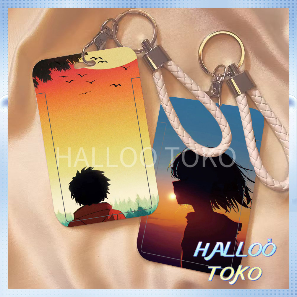 

ID CARD HOLDER MOTIF KAWAII TEMPAT KARTU PHOTOCARD PHOTO CARD Pelindung + Tali,Ada anak laki - laki dan anak perempuan di bawah matahari terbenam yang memiliki motif kartun