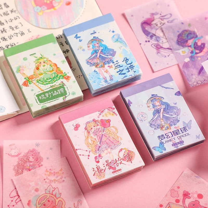 

50 Lembar Kertasselotip Washi Gambar Kartun Perempuan Untuk Dekorasi
