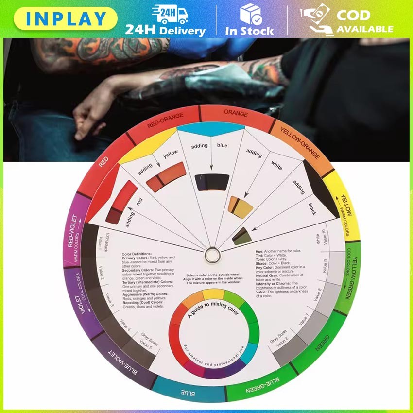 

14 cm/23.5cm Cakra Warna Tato Profesional / Alat Bantu Campur Warna / Color Mixing Guide / Panduan Mix Warna Akurat untuk Seniman Body Painting & Ilustrasi