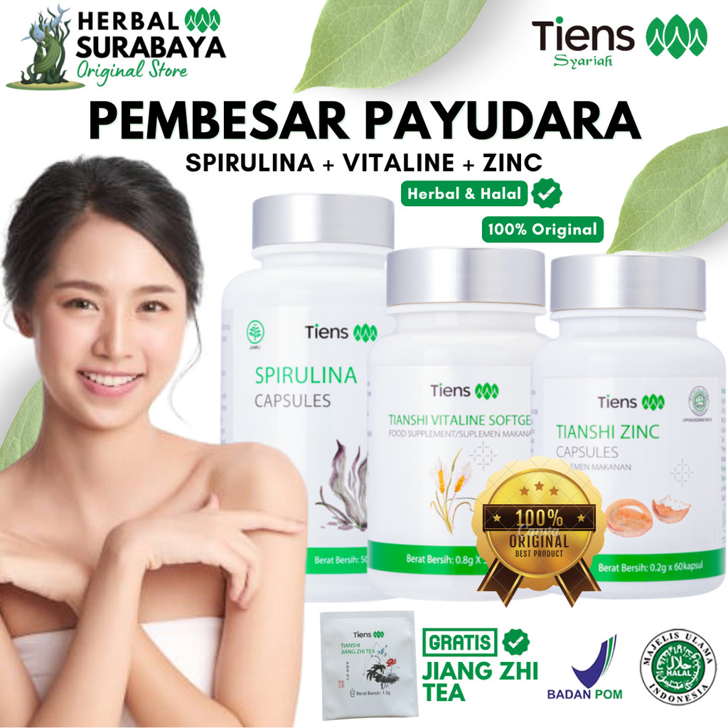 Suplemen Pembesar Payudara Ampuh Halal, Original, BPOM 100% Spirulina, Vitaline, & Zinc