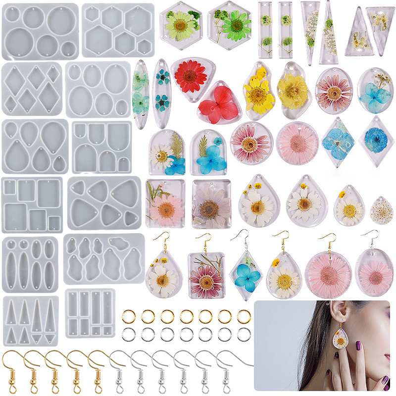 

Earring Pendant UV Epoxy Resin Silicone Casting Mold For DIY Necklace Keychain Jewelry Mould Making Tools Handmade Craft Kit Set