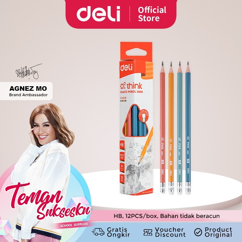 

SBW Deli Pensil Plastik HB 12PCS/Kotak, dengan Ujung Penghapus, Bentuk Segitiga EU50000