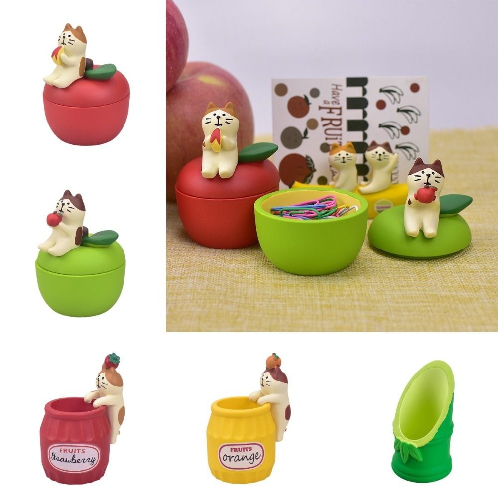 

Cat Cat Pen Holder Japanese Grocery Fruit Resin Pen Organizer Tabletop Storage Desktop Decoration Stationery Container
