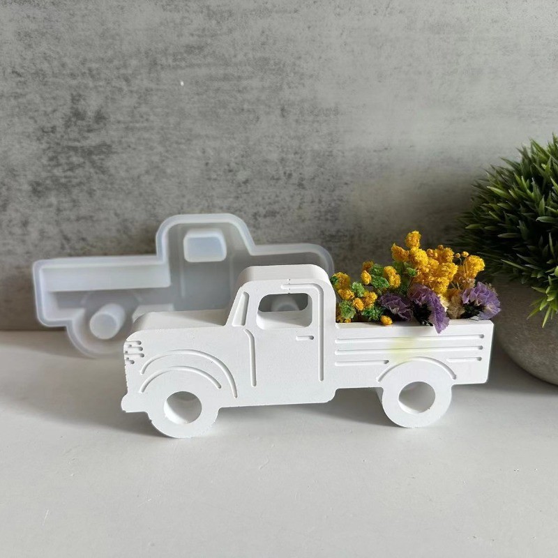 

Flower Basket Truck Silicone Mold Truck Epoxy Resin Cement Concrete Mold Plug-in Car Flowerpot Casting Mould Home Decor