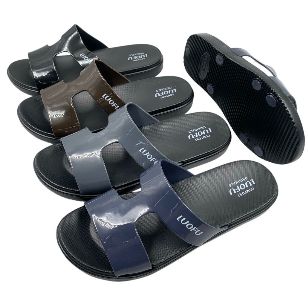 BLO  LUOFU Sandal Selop Ban Dua Tali Tengah Karet Wanita Import E7190-BRSH4W (E4)