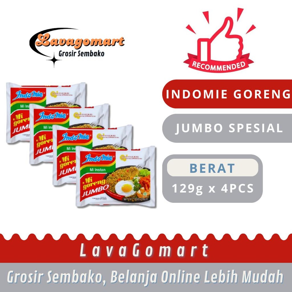 

INDOMIE GORENG JUMBO 129g - 4 PCS - LAVAGOMART - BANDUNG