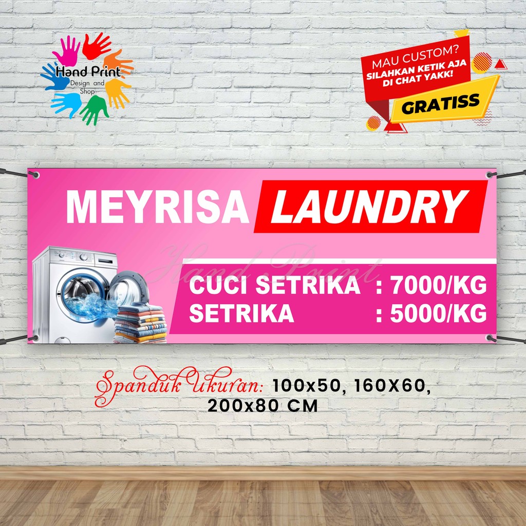 Cetak Spanduk Banner Toko Laundry Pink MMT Spanduk Custom 200x80