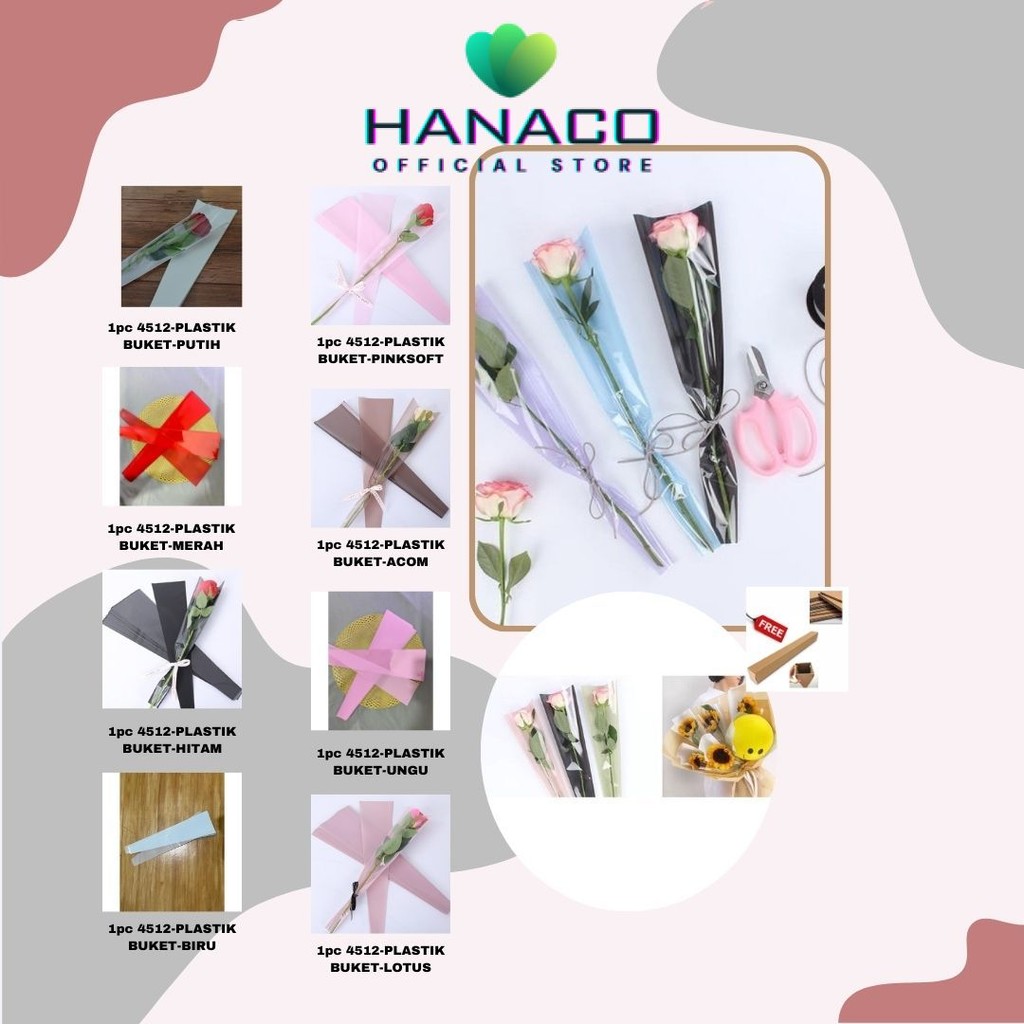 

HANACO - 1pc Plastik Bunga Mawar 1 tangkai (ecer per lembar) / Wrapping Plastik untuk Mini Buket Rose