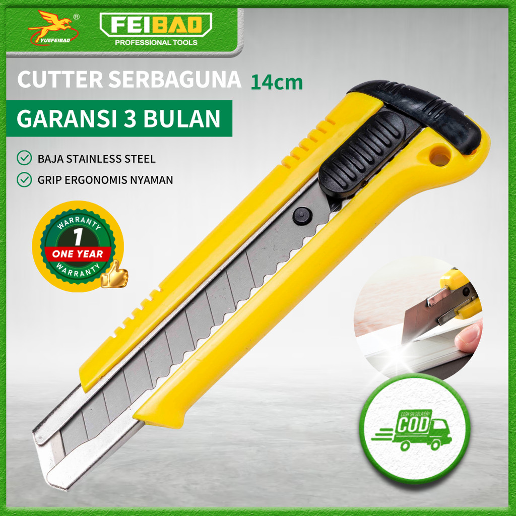 

Feibao Pisau Cutter / Stainless Steel Cutter / Pisau Pemotong Stainless / Fitur Auto Lock / F32-1001