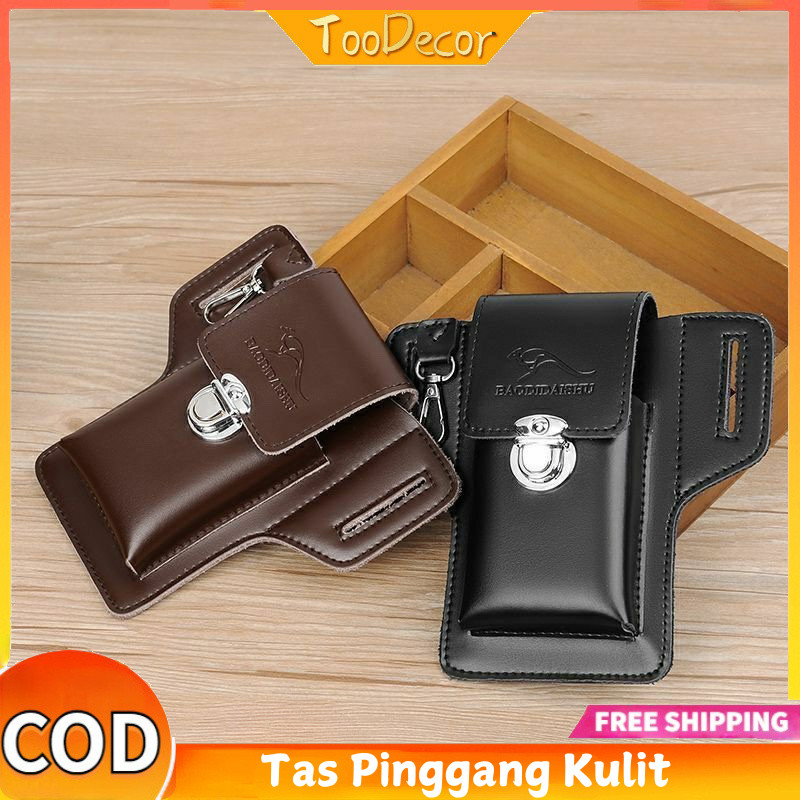 Tas Pinggang Sabuk Smartphone Holster PU Leather Tas Pinggang Kulit Pria Tas Hp Cowok