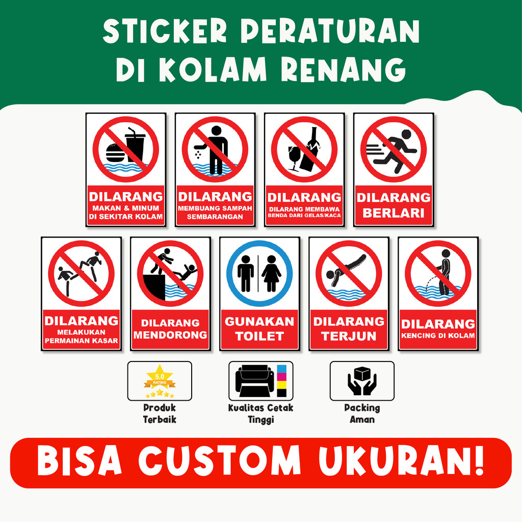 

Sticker Stiker PERATURAN KOLAM RENANG – Panduan Keselamatan, Material Vinyl Berkualitas, Bisa Custom Ukuran