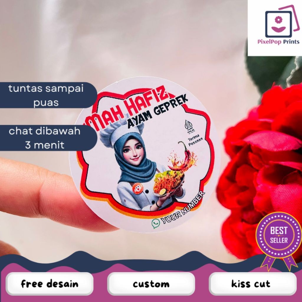 

Opikapip 2-4 Cetak Stiker Makanan Ayam Geprek Goreng Bulat Chromo Sticker Label Box Kardus Custom