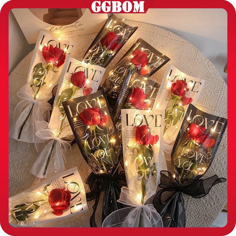 

[1 Paket 20] Plastik Single Flower Tulisan Love Aesthetic Perasaan Premium CINTA Buket Tunggal Tas Kemasan Tas Bunga Transparan Tahan Air Mawar DIY