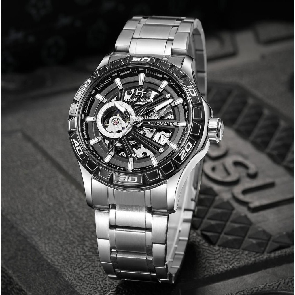 Original Evans Jayden Jam Tangan Pria 9565 Rantai Automatic Water Resistant 10 ATM