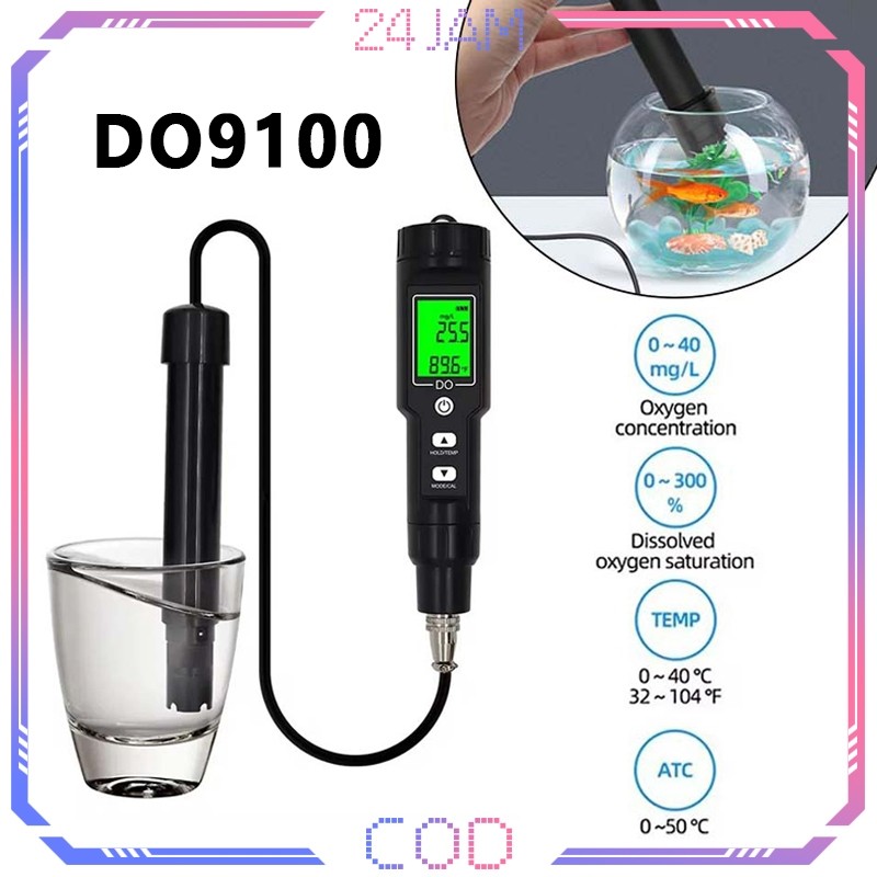 Dissolved Oxygen Meter DO9100 Do Meter Oksigen Air 0.0-40.0 Mg/L Alat Ukur Oksigen Air