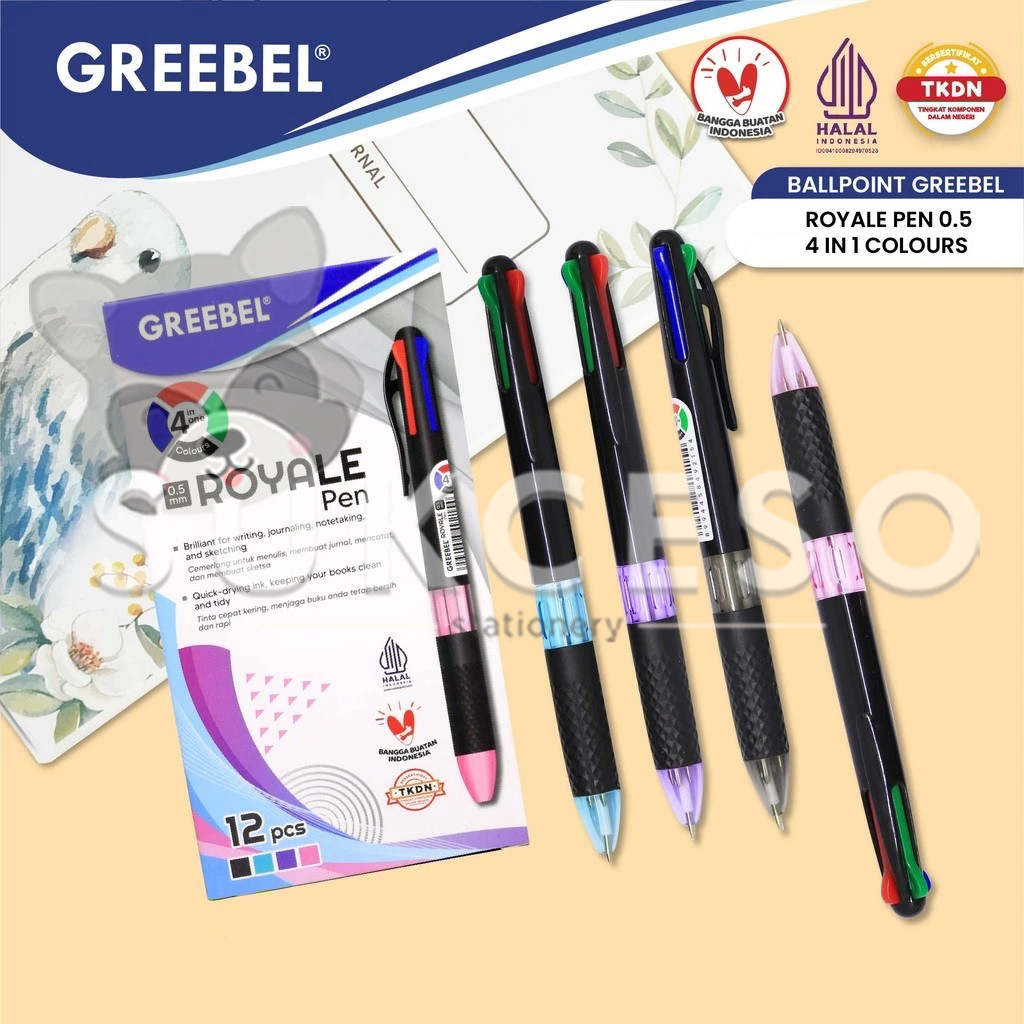 

GREEBEL Retractable Ballpoint 4C 0.5mm ROYALE Pulpen Cetek 4 Warna SATUAN Murah
