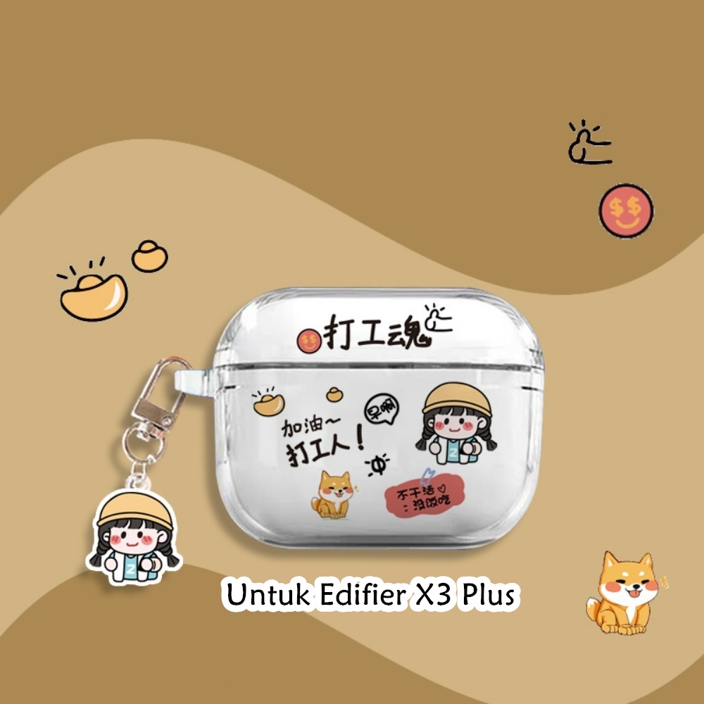 Parity Untuk Edifier X3 Plus Case Trendi Kartun transparan Anjing kayu manis Soft Silicone Kasus Tel