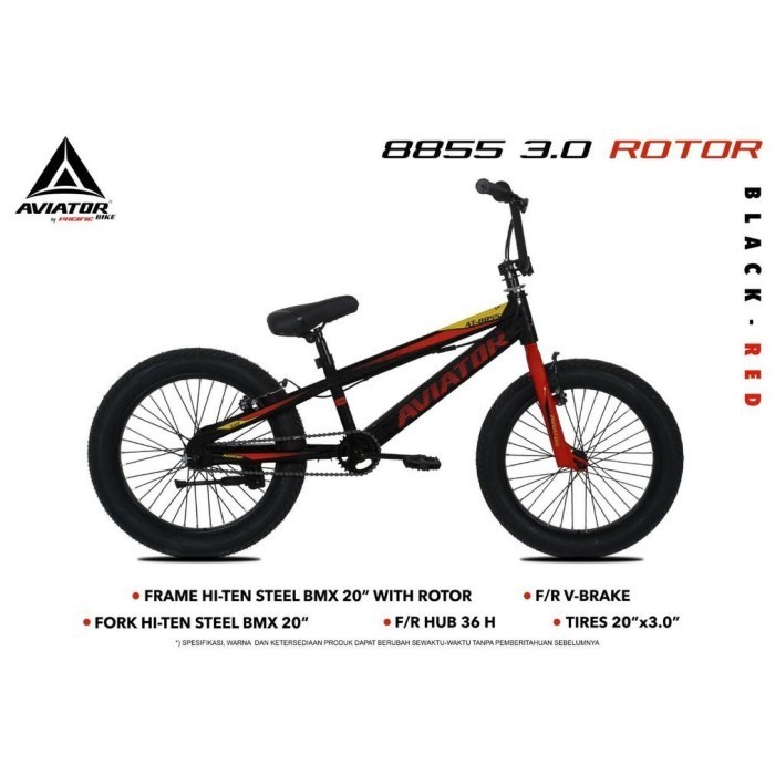 promo SEPEDA SEPEDAH BMX 20 INCH AVIATOR ROTOR 8855 ready stock - BLACK RED