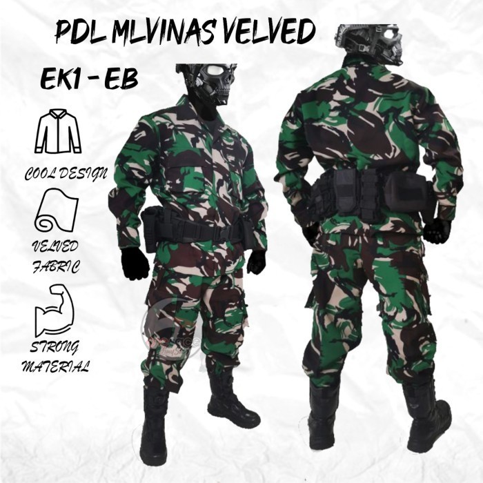 promo ✨ -Setelan Pakaian Baju PDL Loreng TNI AD Malvinas Bahan Velbed - Bahan Dinir, S1