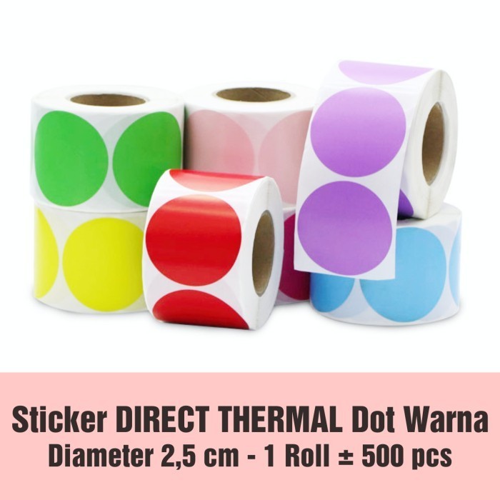 

Sticker Direct THERMAL Label Dot Warna 25 mm Stiker Print Thermal Bundar Polos diameter 2,5 cm (500pcs/roll)