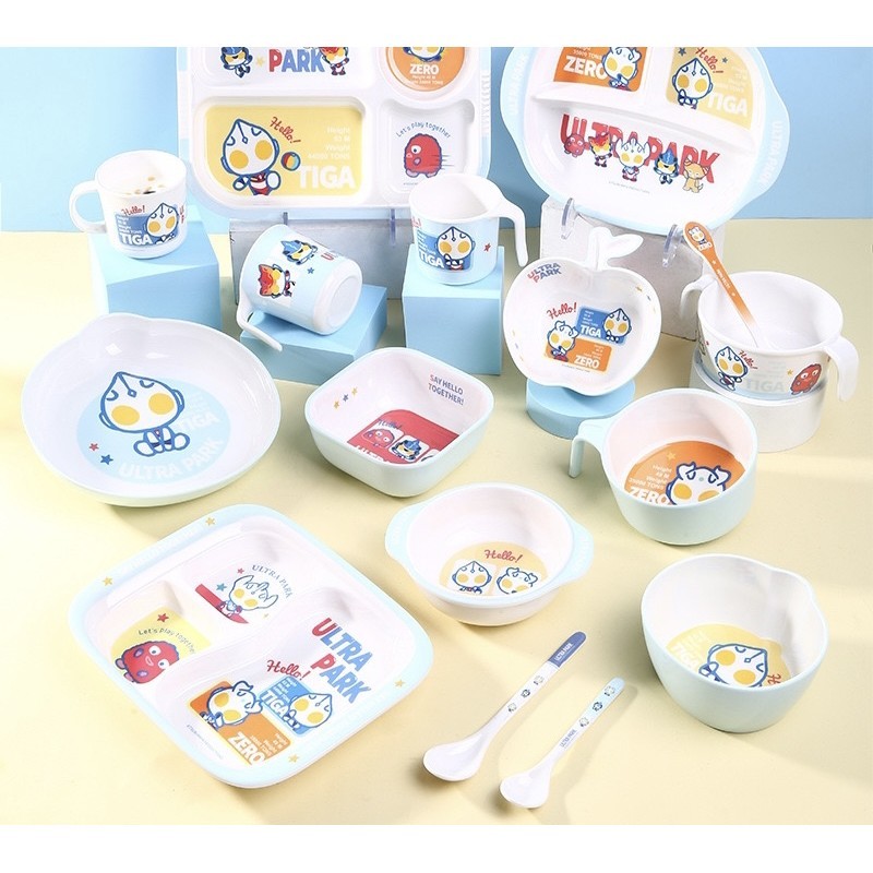 Piring Mangkok Gelas Sendok Tableware Melamin Anak Ultraman Biru Lucu
