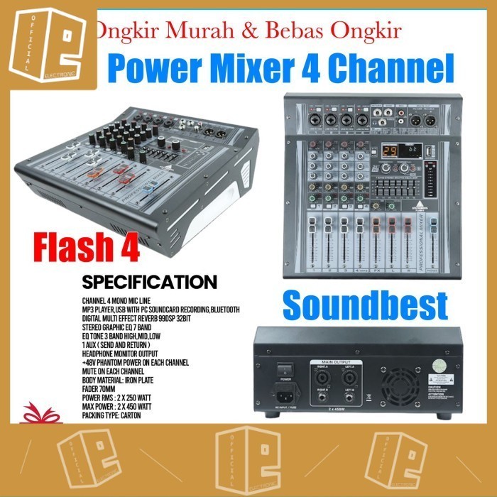 Power Mixer 4 Channel Soundbest Flash 4 Efek Dsp 99 Bluetooth Original