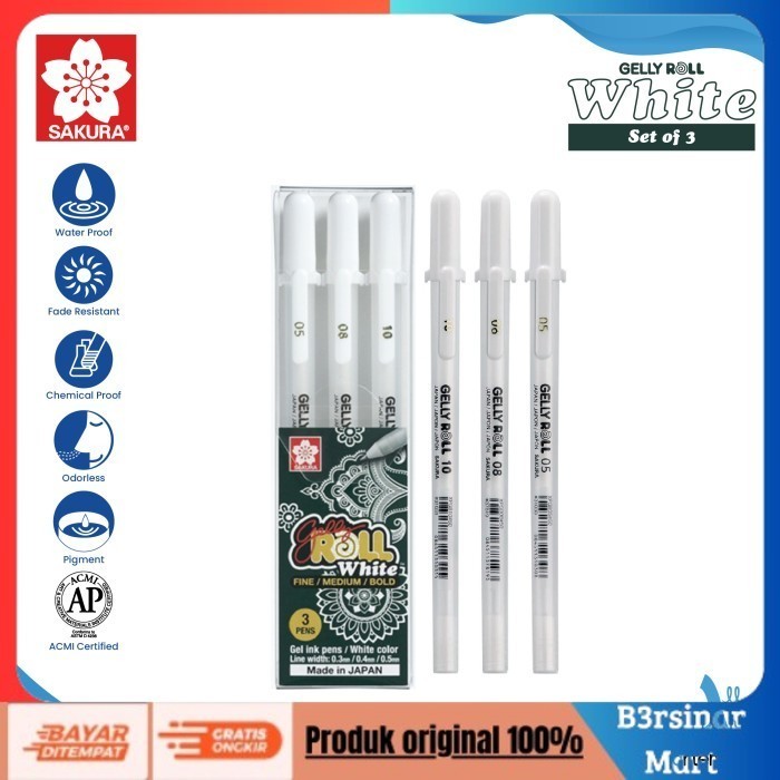 

[COD] DISKON Pulpen Warna Sakura Gelly Roll White Color Gel Pen Bolpen WHITE SET 3 Berkualitas