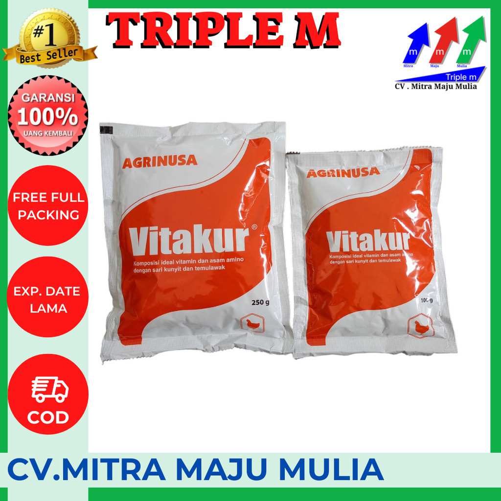 VITAKUR 250 Gr dan 100 Gr -  Multivitamin Herbal untuk Hewan dan Asam Amino Plus Sari Kunyit dan Tem