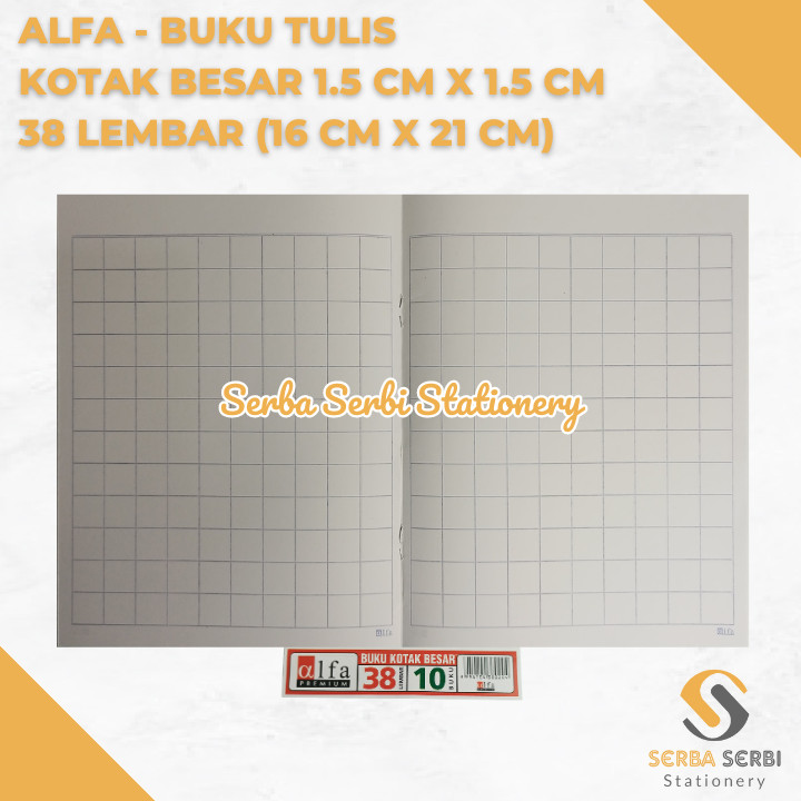 

GROSIR (1 BIJI) ALFA - BUKU TULIS KOTAK BESAR / MANDARIN BESAR 1.5 CM X 1.5 CM ISI 38 LEMBAR (16 CM X 21 CM)