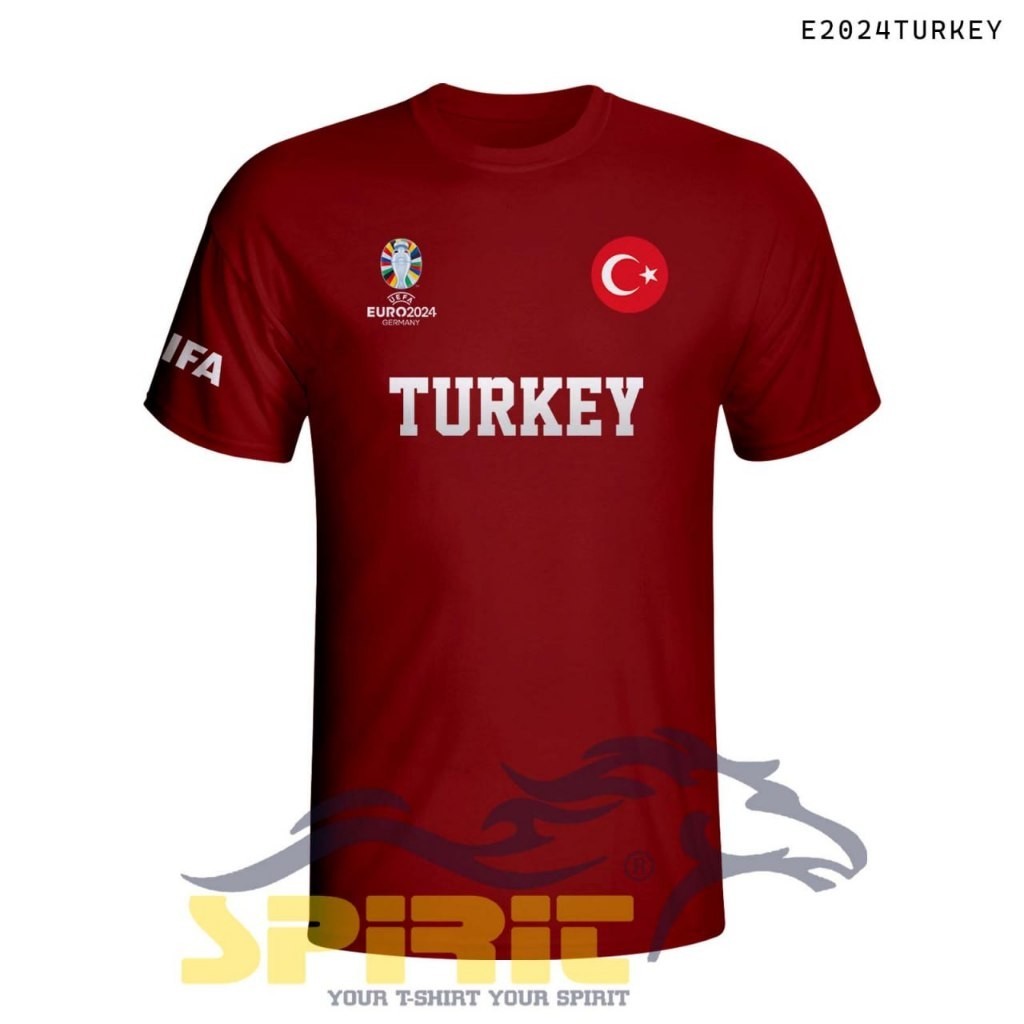 Jersey Kaos Turki UEFA Euro 2024 Jersey Timnas Turki 2024 Piala Eropa Katun Combed 30s Lengan Pendek