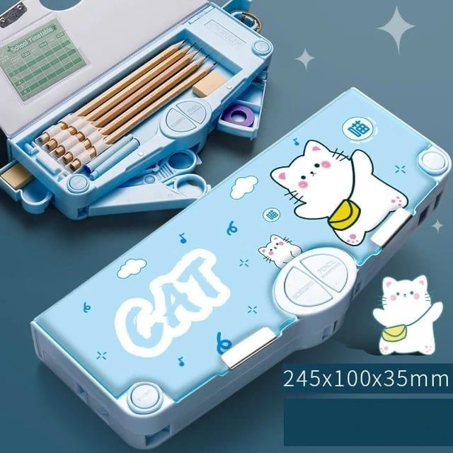 

Kotak Pensil Kartun Lapisan Ganda Tunggal dengan Rautan Tempat Pensil - KOTAK BIRU