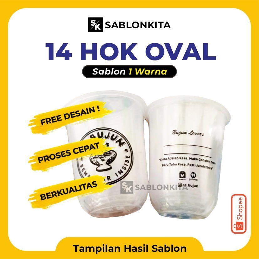 [[ SABLON CUP CUSTOM ]] OVAL 14 OZ HOK 6 gr Plastik Gelas Bening Transparan Minuman