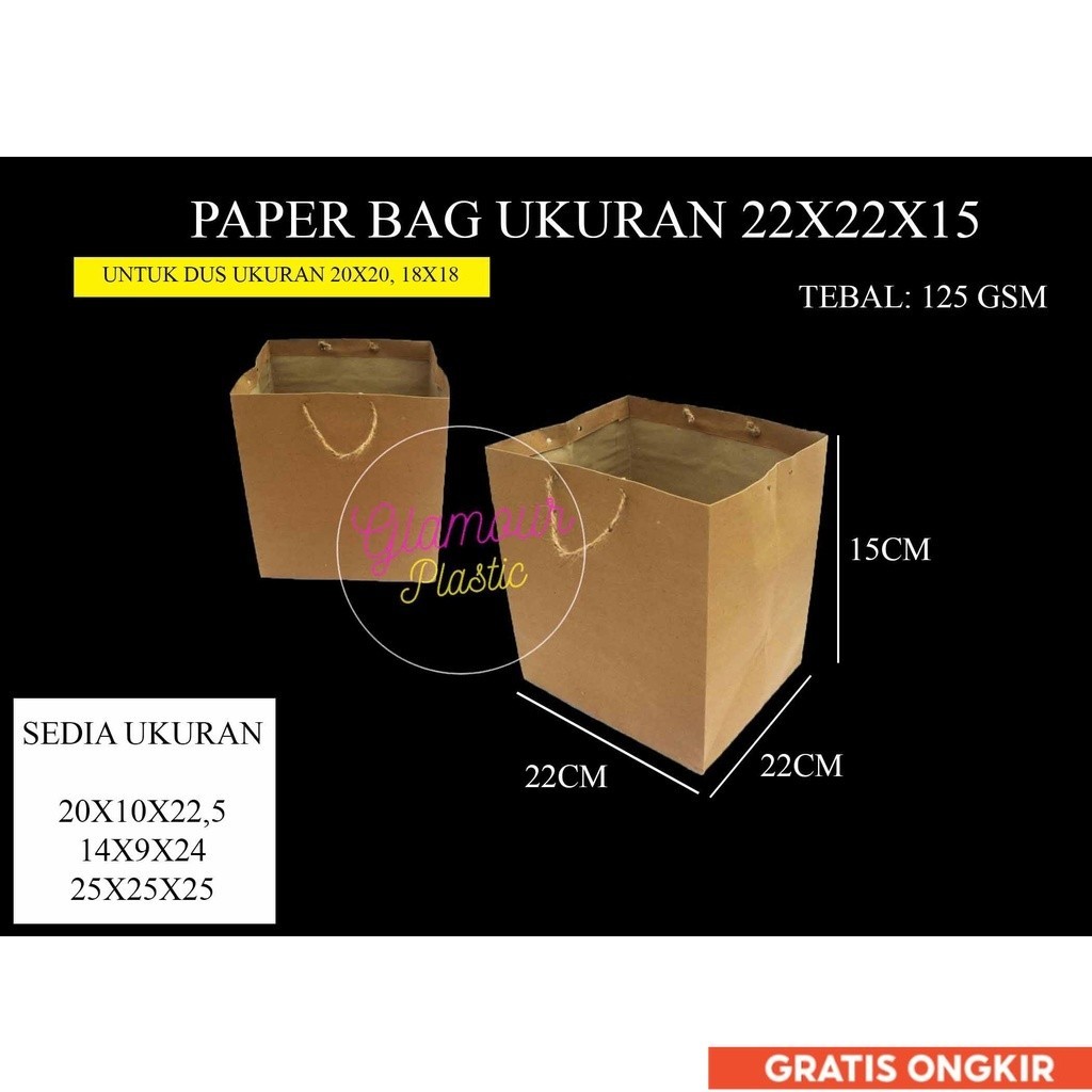 

Paper Bag Polos Ukuran 22X22X15 (1 pack isi 12 pcs) c/Tas Kertas/shopping bag/Tas belanjaan